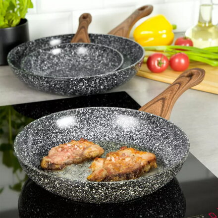 Sada 3 žulové pánve dřevo