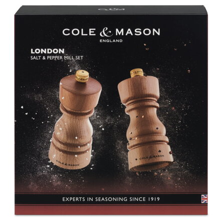 Cole & Mason sada mlýnků na sůl a pepř London přírodní buk 13cm