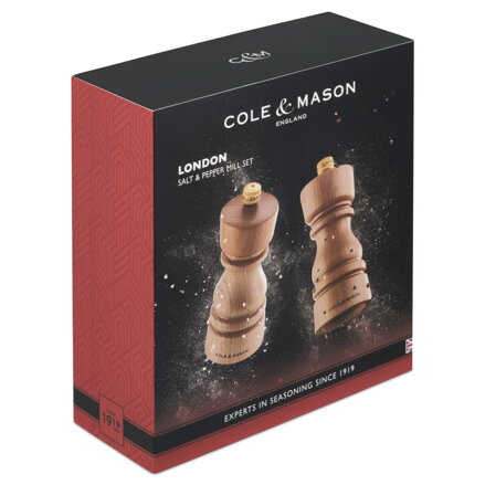 Cole & Mason sada mlýnků na sůl a pepř London přírodní buk 13cm