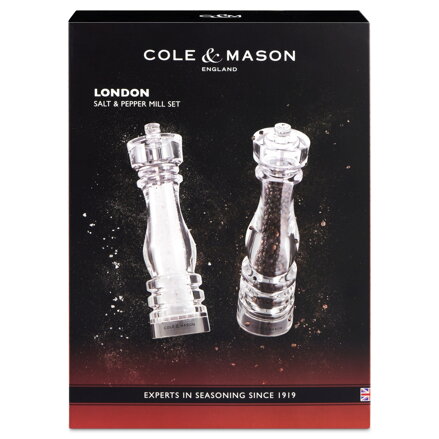 Cole & Mason sada mlýnků na sůl a pepř London Acrylic Precision+ 22 cm