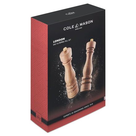 Cole & Mason sada mlýnků na sůl a pepř London přírodní buk 22 cm
