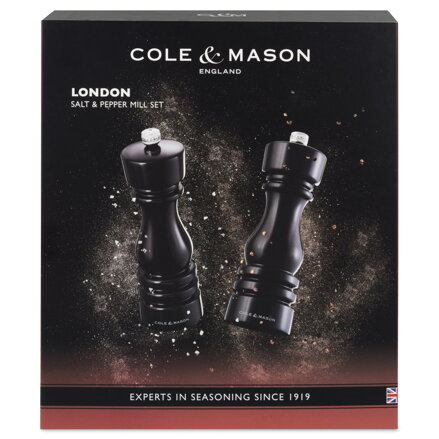 Cole & Mason LONDON BLACK GLOSS sada mlýnků na sůl a pepř 18 cm 