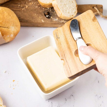 Porcelánová miska na máslo s nožem bílá