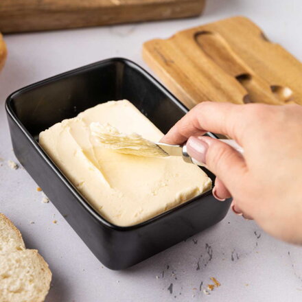 Porcelánová miska na máslo s nožem černá