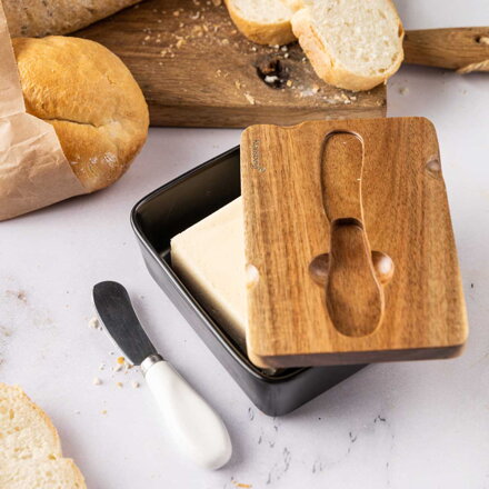 Porcelánová miska na máslo s nožem černá