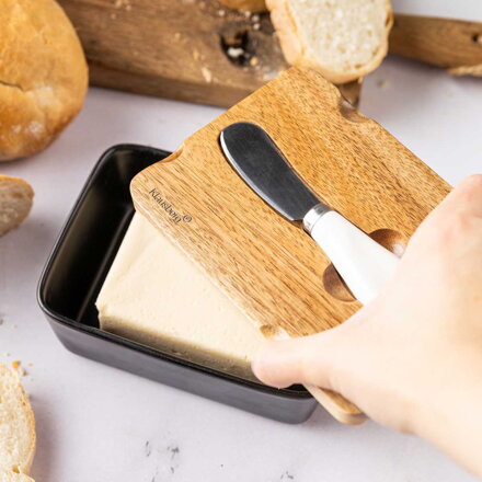 Porcelánová miska na máslo s nožem černá