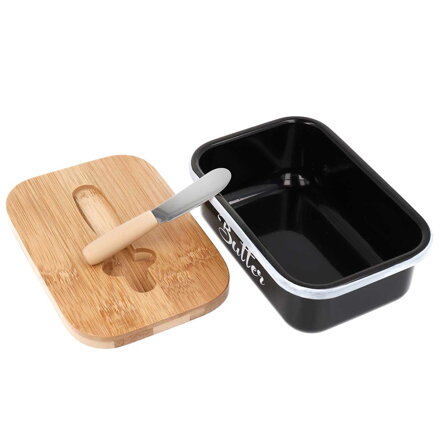 Ocelová miska na máslo s nožem