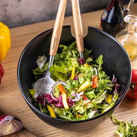 ČERNÁ PORCELANOVÁ SALÁTOVÁ MÍSA S PŘÍBOREM