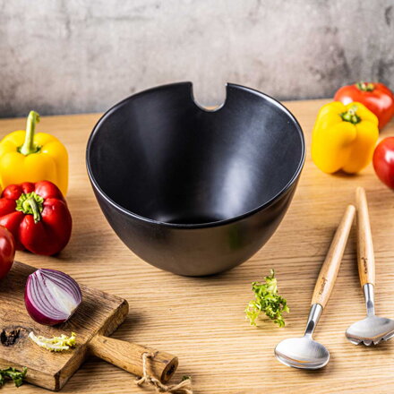 ČERNÁ PORCELANOVÁ SALÁTOVÁ MÍSA S PŘÍBOREM