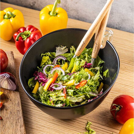 ČERNÁ PORCELANOVÁ SALÁTOVÁ MÍSA S PŘÍBOREM