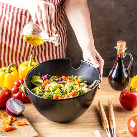 ČERNÁ PORCELANOVÁ SALÁTOVÁ MÍSA S PŘÍBOREM