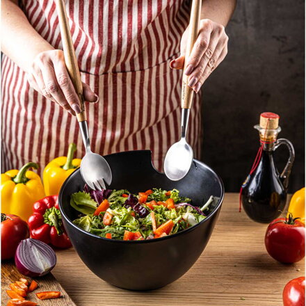 ČERNÁ PORCELANOVÁ SALÁTOVÁ MÍSA S PŘÍBOREM