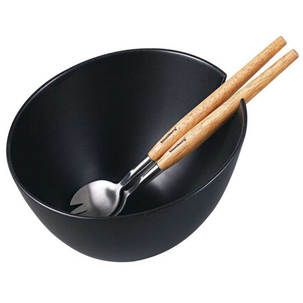 ČERNÁ PORCELANOVÁ SALÁTOVÁ MÍSA S PŘÍBOREM