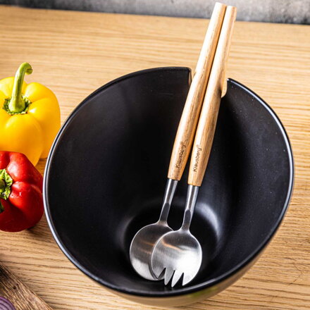 ČERNÁ PORCELANOVÁ SALÁTOVÁ MÍSA S PŘÍBOREM