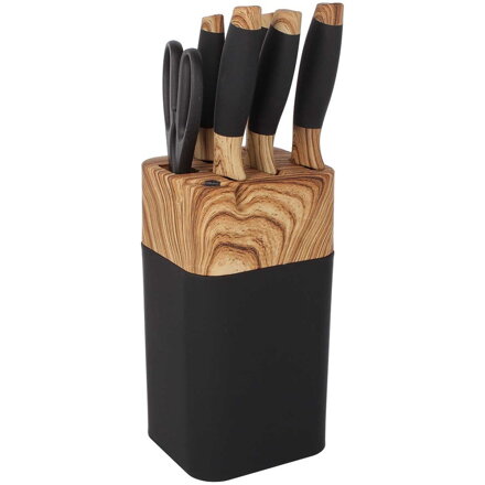 SADA KUCHYŇSKÝCH NOŽŮ VE STOJANKU S BROUSKEM