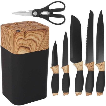 SADA KUCHYŇSKÝCH NOŽŮ VE STOJANKU S BROUSKEM