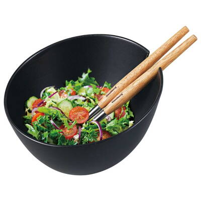 ČERNÁ PORCELANOVÁ SALÁTOVÁ MÍSA S PŘÍBOREM